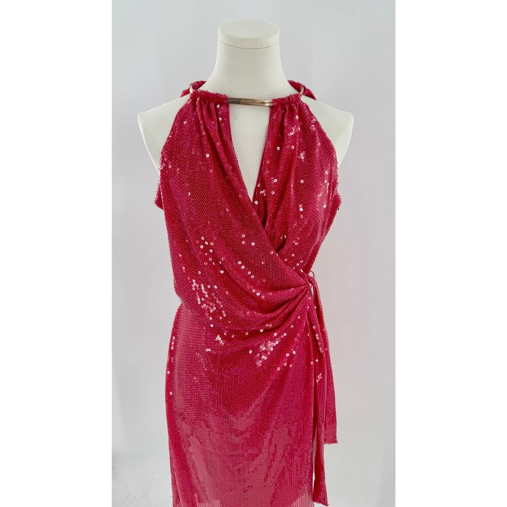 Kensie Pink Red Sequin Wrap Dress Disco Party  Club Special Occasion NWT 8 M